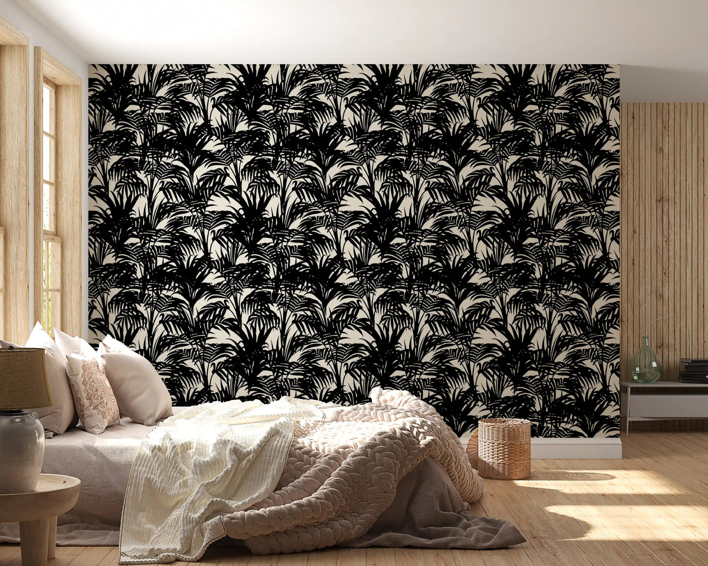 Monochrome Tropical Palm Silhouette Wallpaper⁠