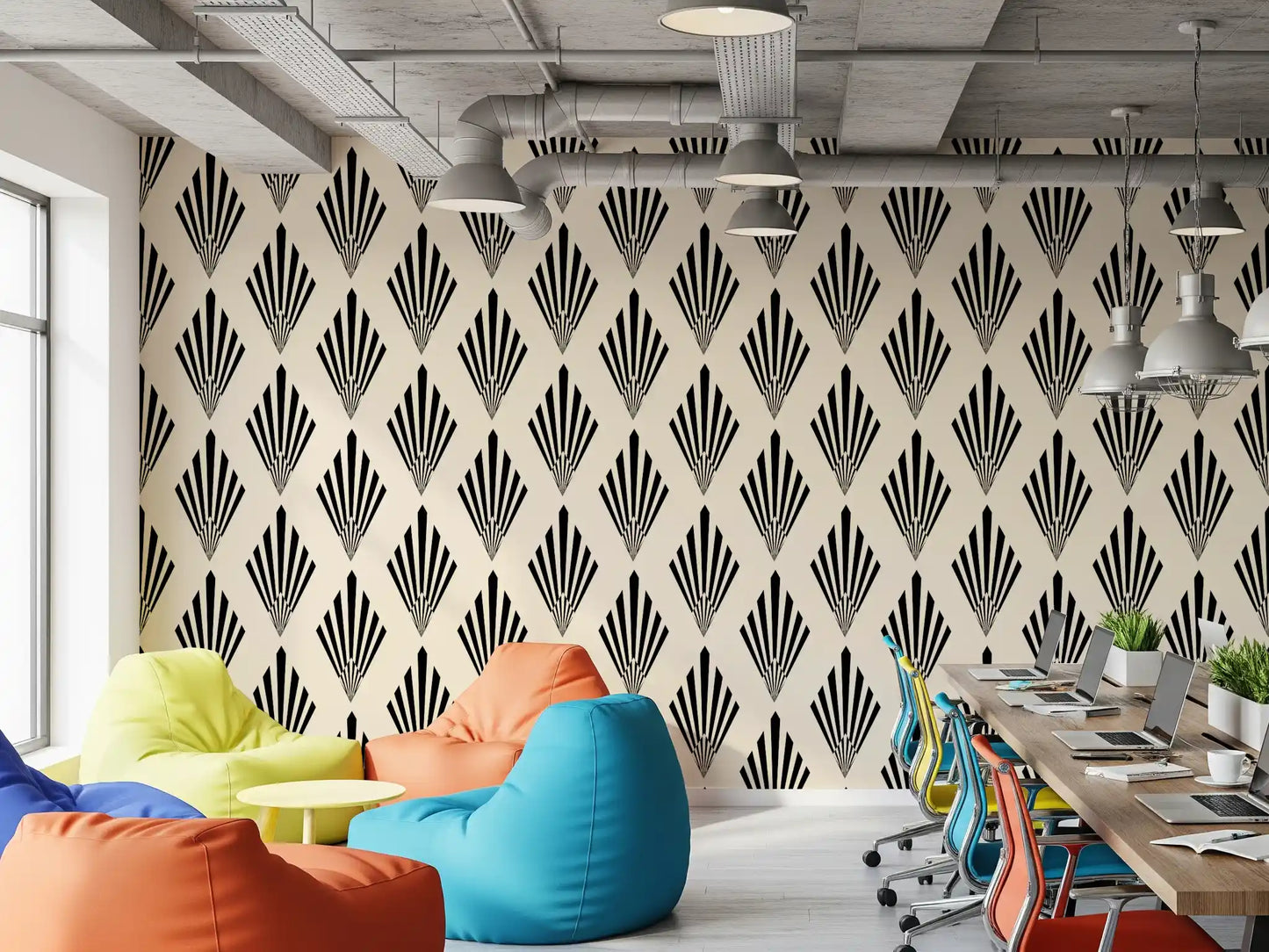 Geometric Art Deco Fan Pattern Wallpaper⁠