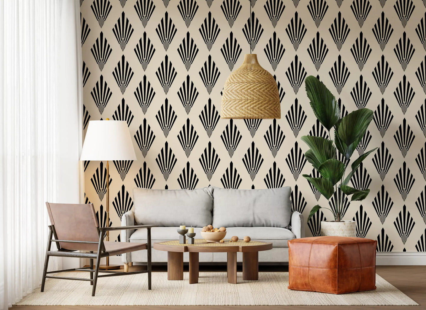 Geometric Art Deco Fan Pattern Wallpaper⁠