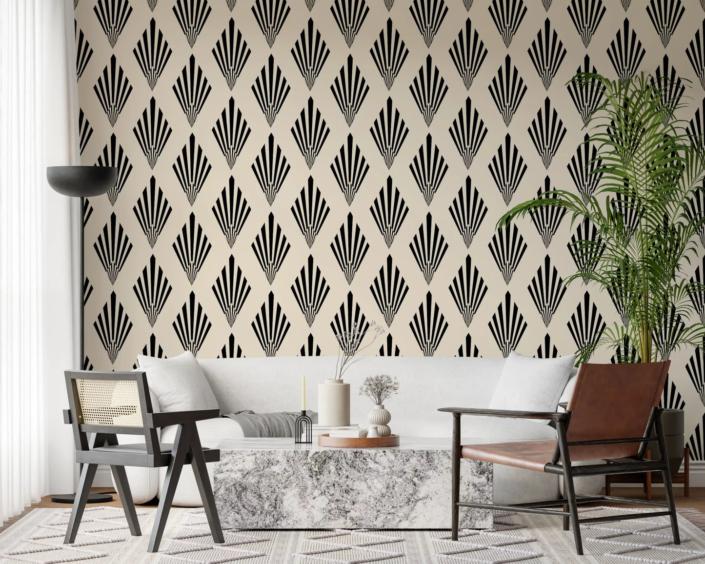 Geometric Art Deco Fan Pattern Wallpaper⁠