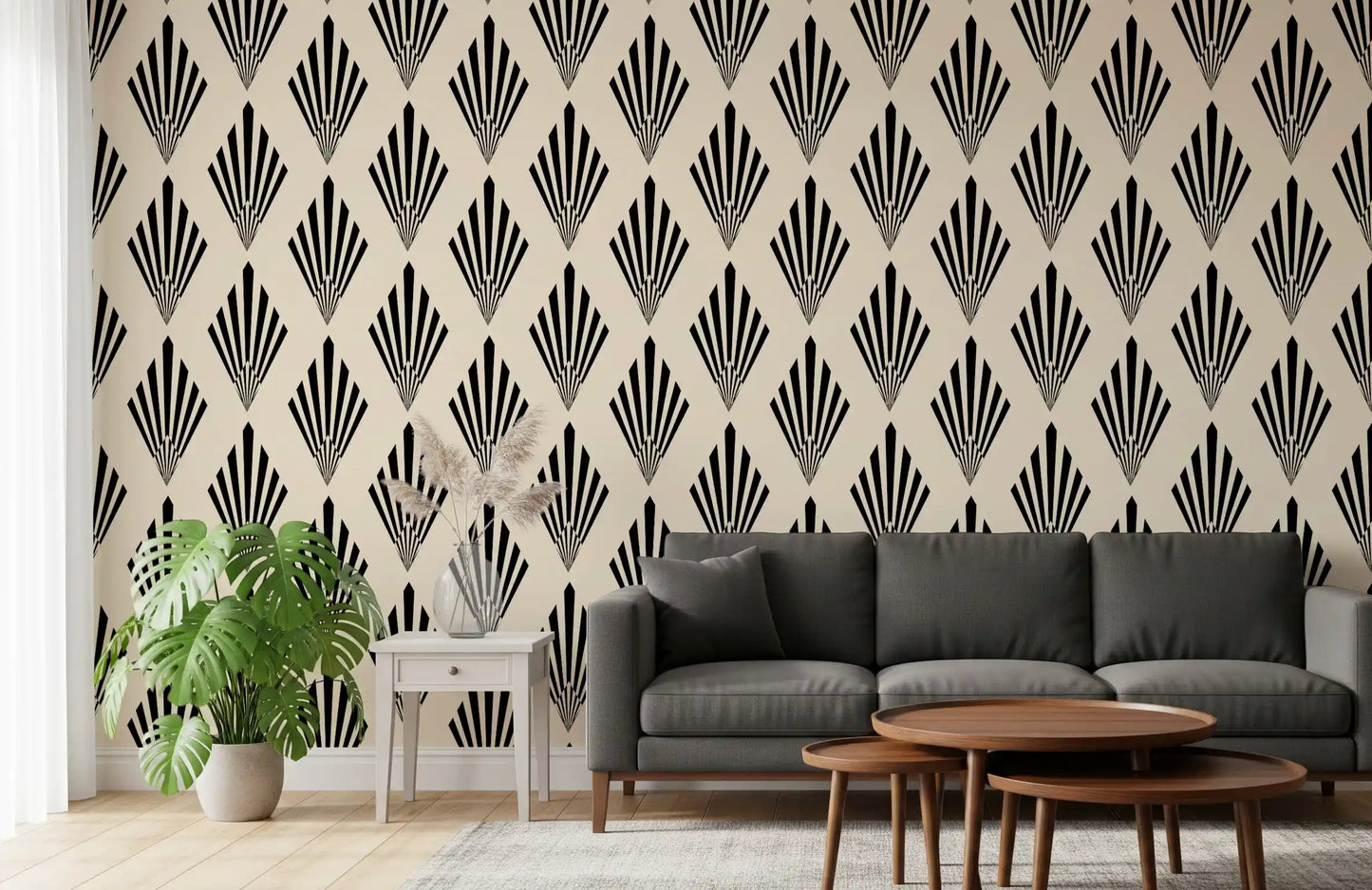 Geometric Art Deco Fan Pattern Wallpaper⁠