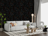 Restful living room set against the topographic flow wallpaper GD12241
