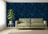 Wavy teal squiggles cover a hallway on this Navy Scribble wallpaper GD12242

