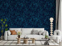 Doodled teal lines cover this Navy Fluid Scribble wallpaper GD12242
