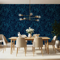 Squiggly teal lines loop over navy on this Fluid Scribble wallpaper GD12242
