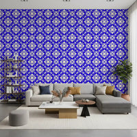 Symmetrical motifs build the geometric cobalt wallpaper GD12243

