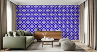 Vivid medallions lock across a living room as geometric wallpaper GD12243
