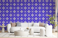Pale ivory lifts the deep blue on this geometric wallpaper GD12243
