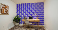 Blue tiles repeat over ivory on the interlocking wallpaper GD12243
