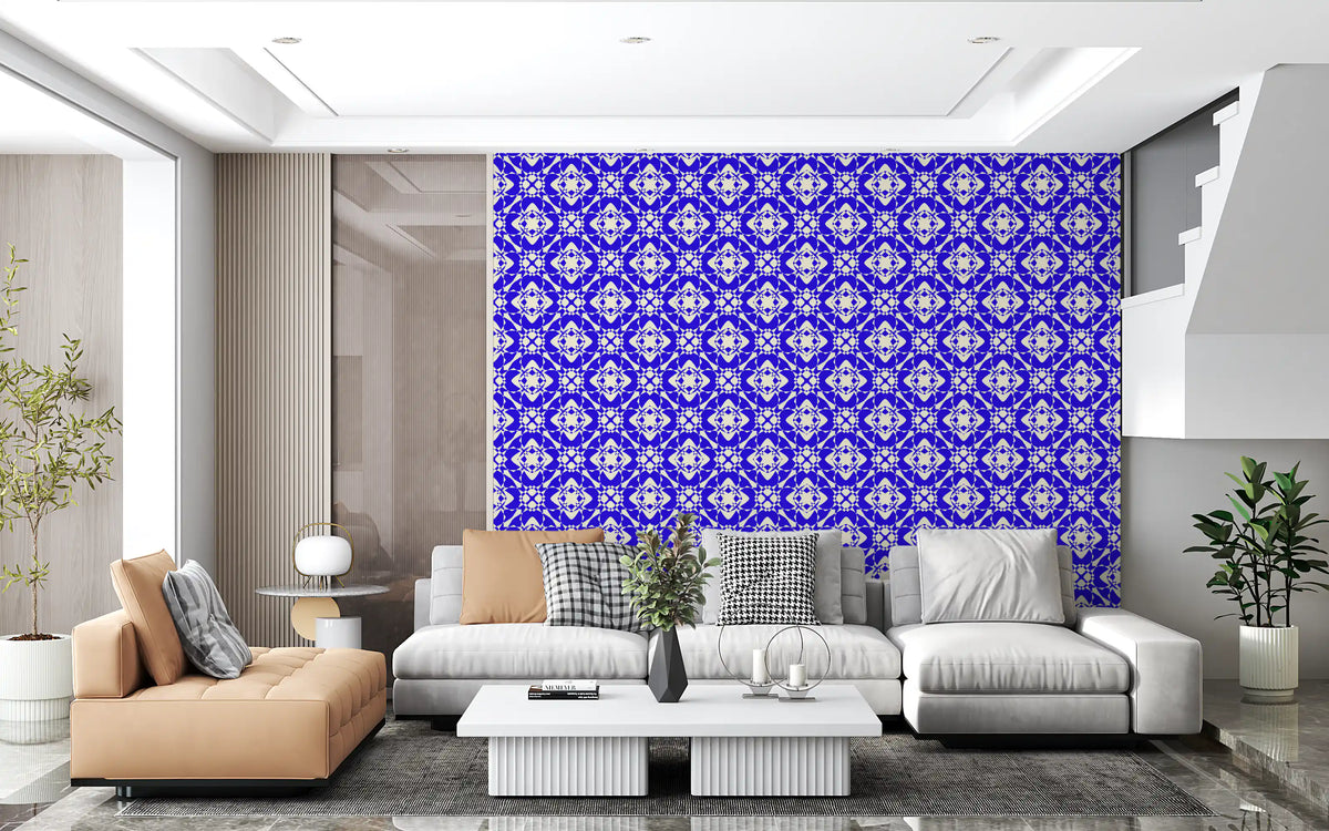 Geometric Cobalt Interlocking Pattern Wallpaper lifting a home office GD12243
