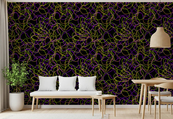 Glowing tangled wallpaper giving a dining room a bold, dark backdrop GD12246