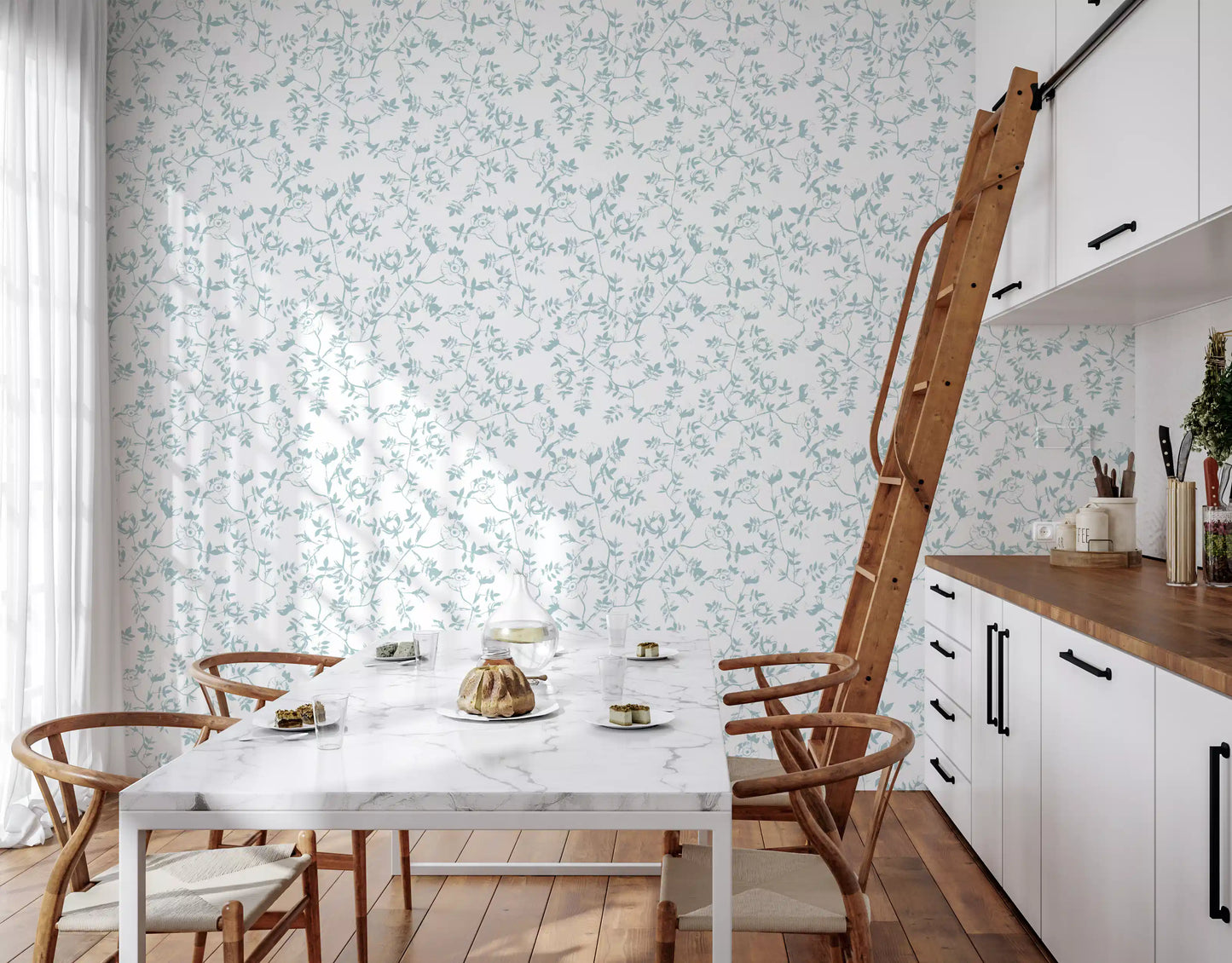 Serene Blue Floral Sketch Wallpaper⁠