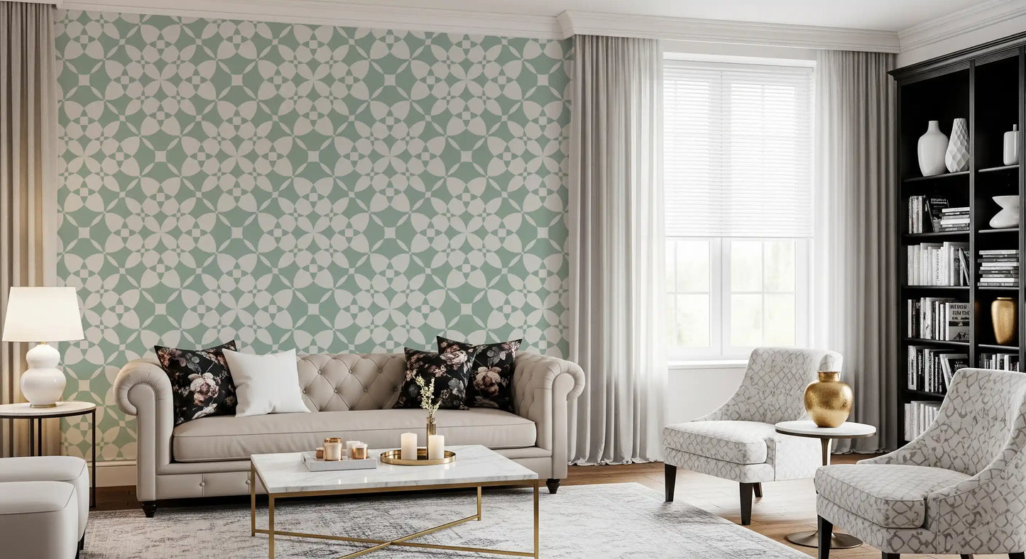 Sage Geometric Interlocking Arcs Wallpaper⁠