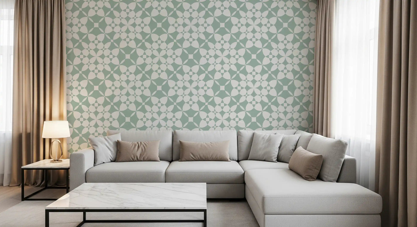 Sage Geometric Interlocking Arcs Wallpaper⁠