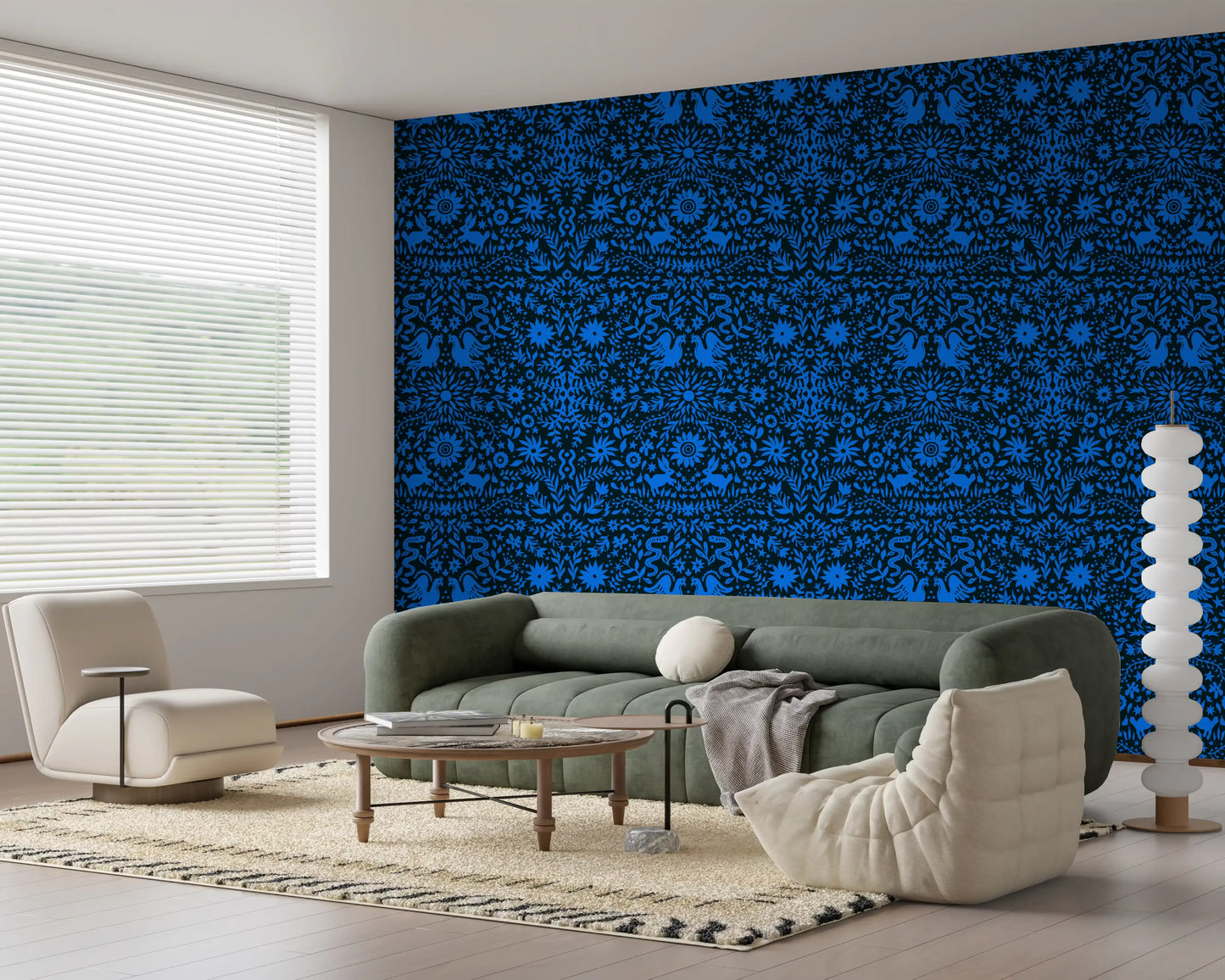 Cobalt Folklore Folk Art Pattern Wallpaper⁠