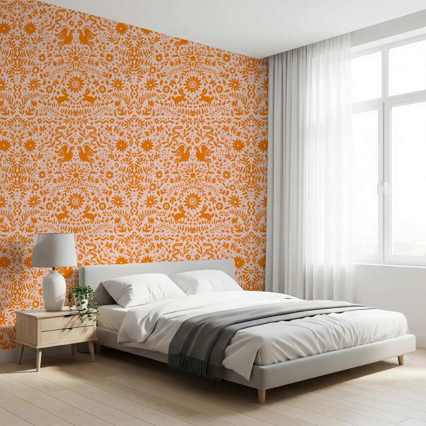 Mexican Folk Art Sun and Animal Pattern Wallpaper⁠