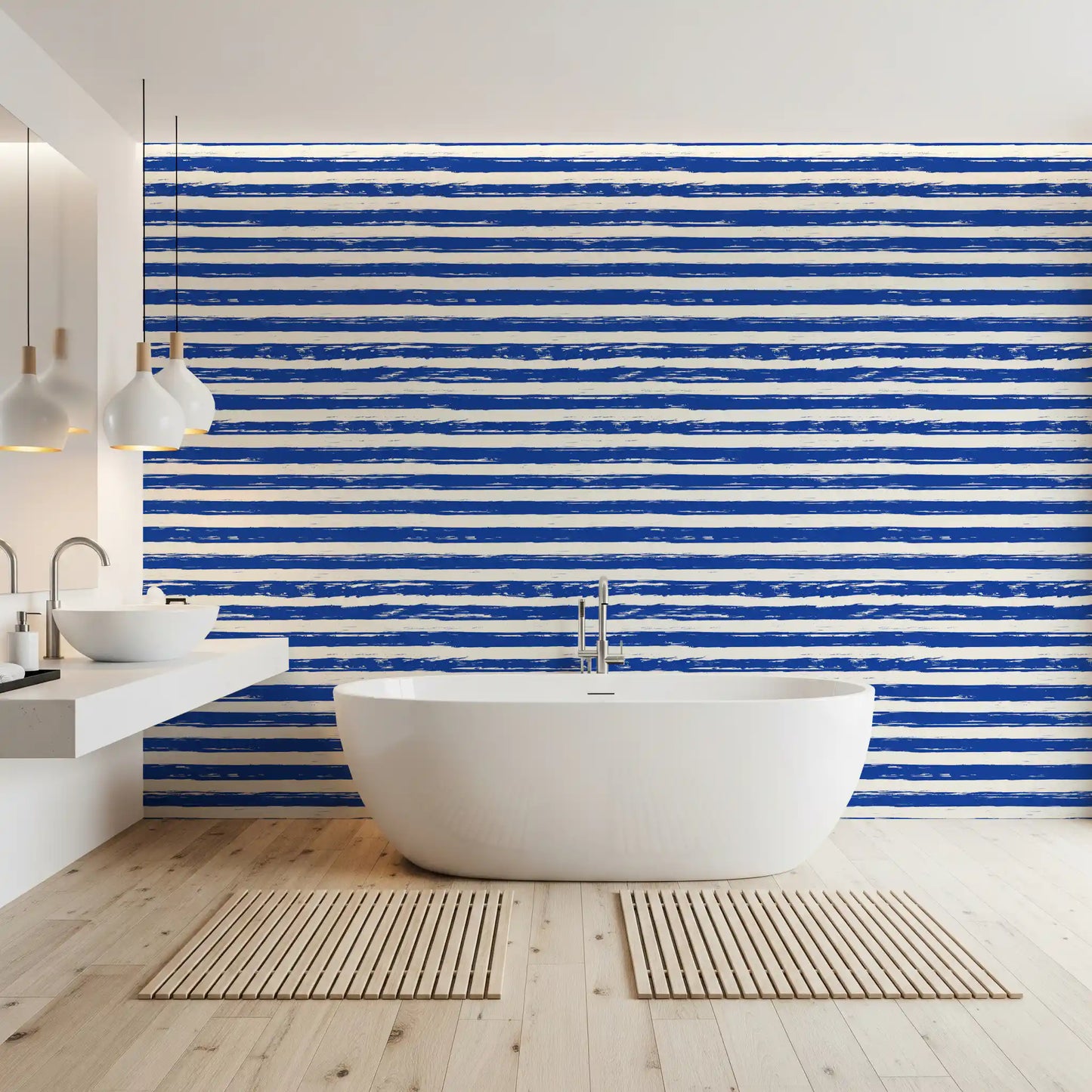 Coastal Navy Brushstroke Stripes Wallpaper⁠