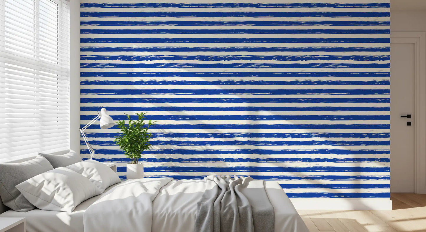 Coastal Navy Brushstroke Stripes Wallpaper⁠