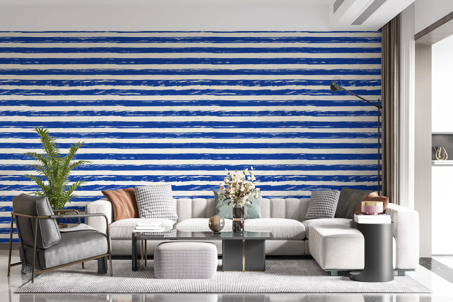 Coastal Navy Brushstroke Stripes Wallpaper⁠