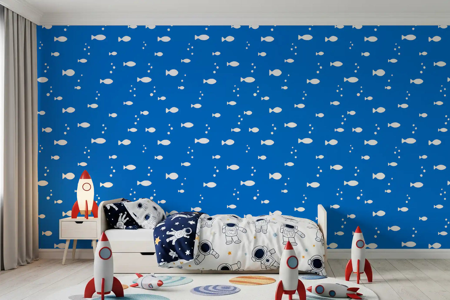 Minimalist Aquatic Blue Print Wallpaper⁠