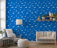 Minimalist Aquatic Blue Print Wallpaper⁠