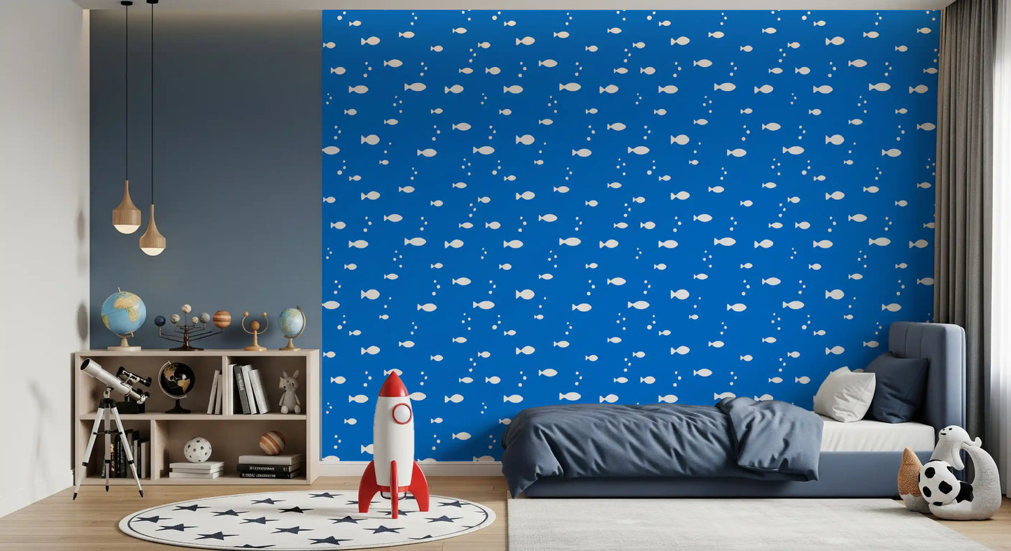 Minimalist Aquatic Blue Print Wallpaper⁠