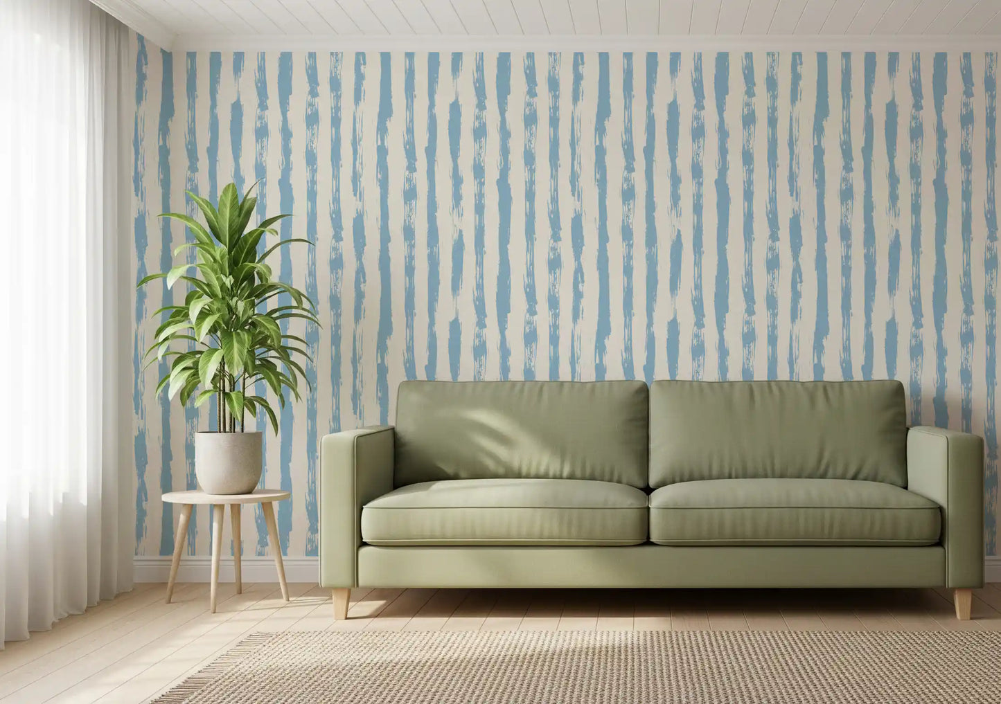 Azure Brushstroke Stripes Wallpaper⁠
