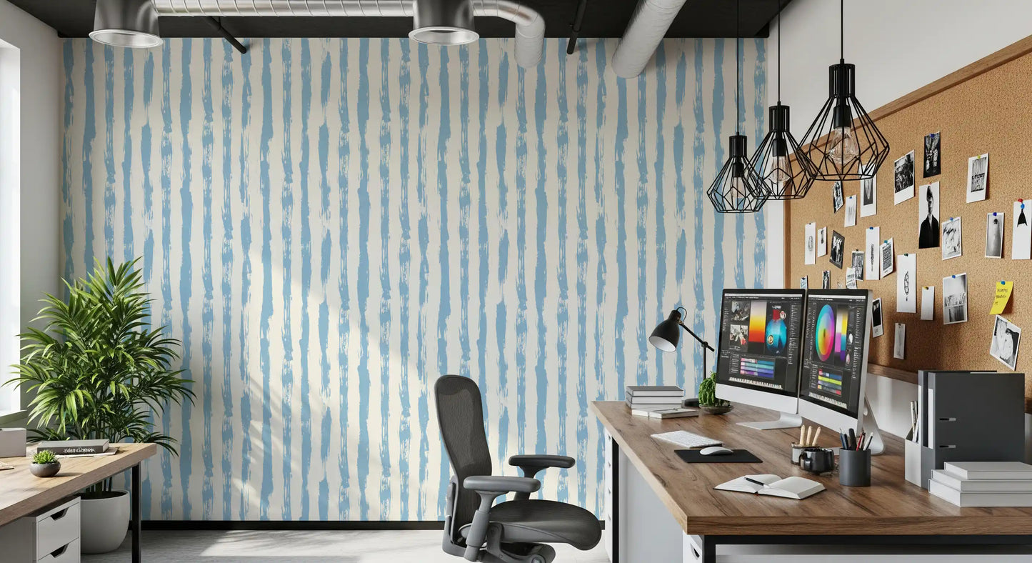Azure Brushstroke Stripes Wallpaper⁠