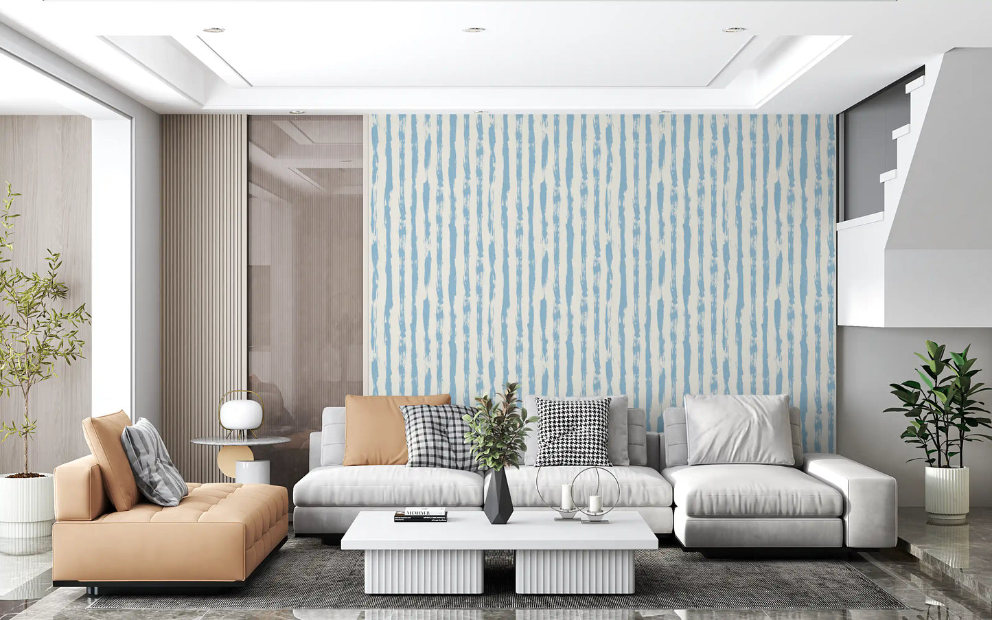 Azure Brushstroke Stripes Wallpaper⁠