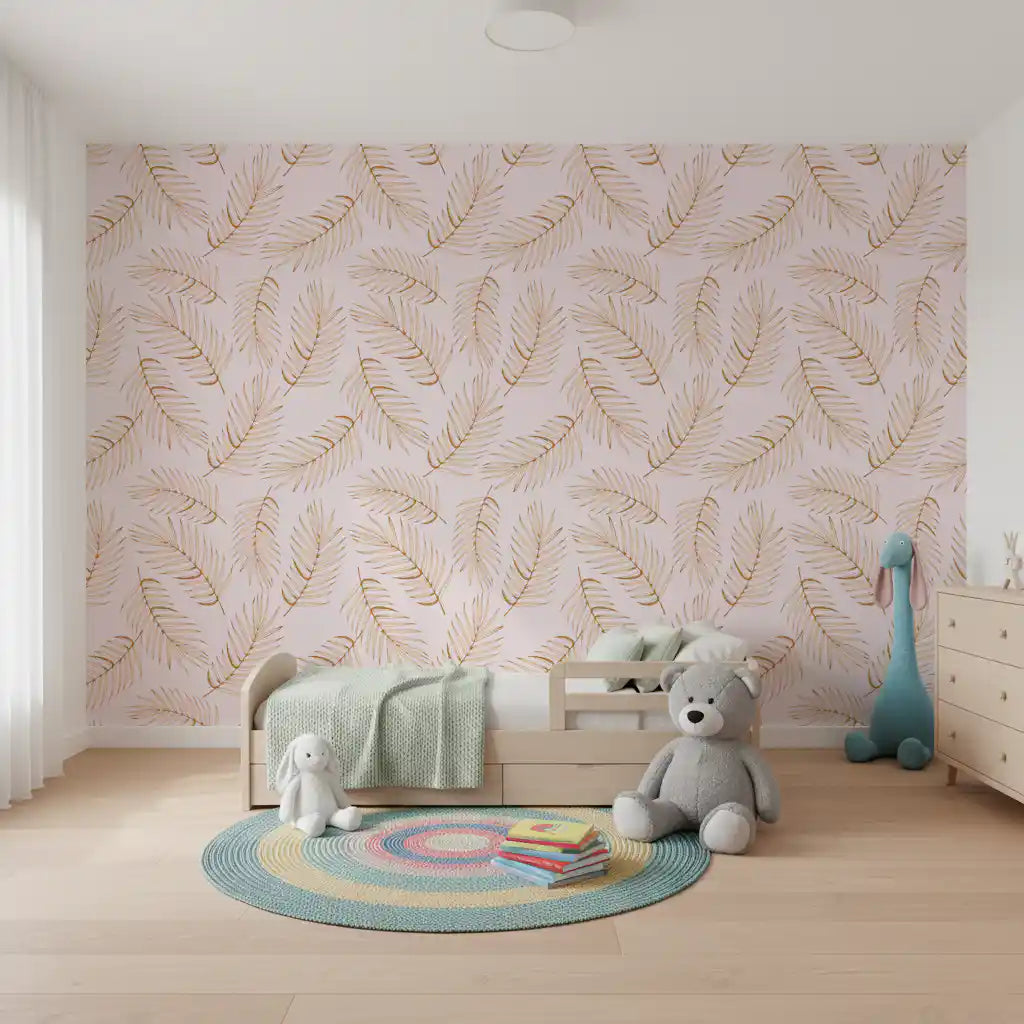 Golden Palm Leaf Outline Pattern Wallpaper⁠