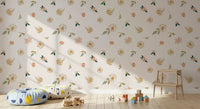 Meadow wallpaper in a kids room with a bright pouf and wooden blocks GD12281