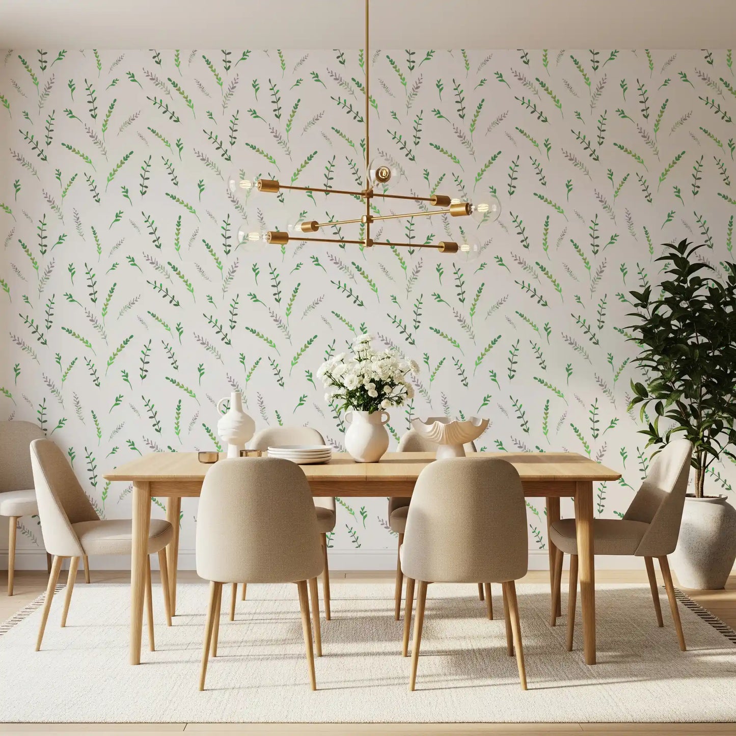 Minimalist Greenery Pattern Wallpaper⁠