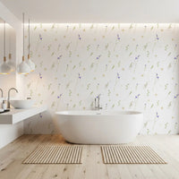 Pressed grasses wallpaper in a bathroom with a freestanding tub and pendant lights GD12291