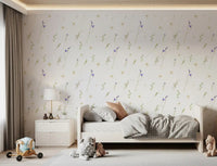 Pressed grasses wallpaper in a kids room with a single bed and white nightstand GD12291