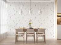 Botanical grasses wallpaper in a dining room with a taupe table and pendant lights GD12291