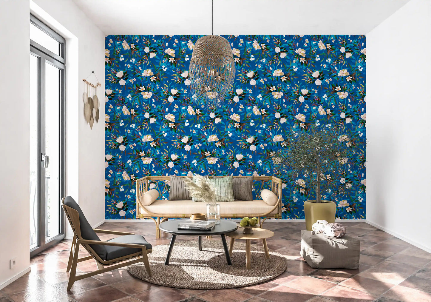 Deep Indigo Botanical Bloom Wallpaper⁠