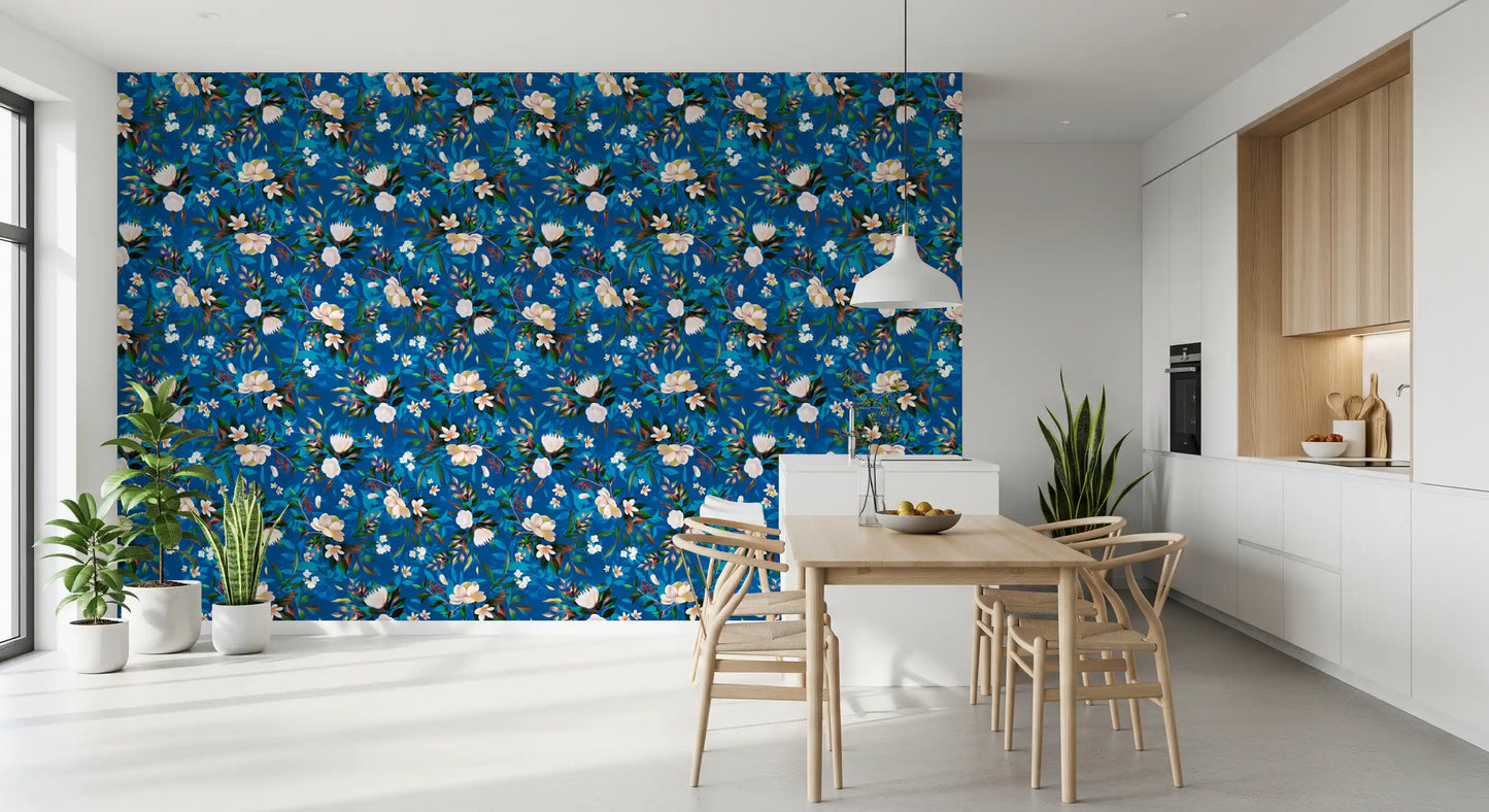 Deep Indigo Botanical Bloom Wallpaper⁠