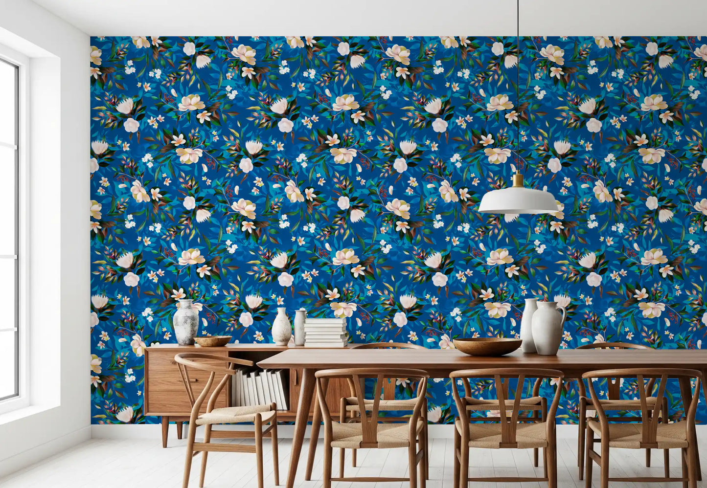 Deep Indigo Botanical Bloom Wallpaper⁠