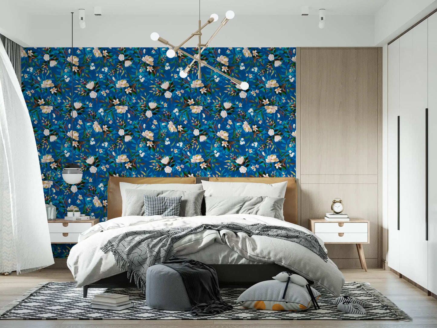 Deep Indigo Botanical Bloom Wallpaper⁠