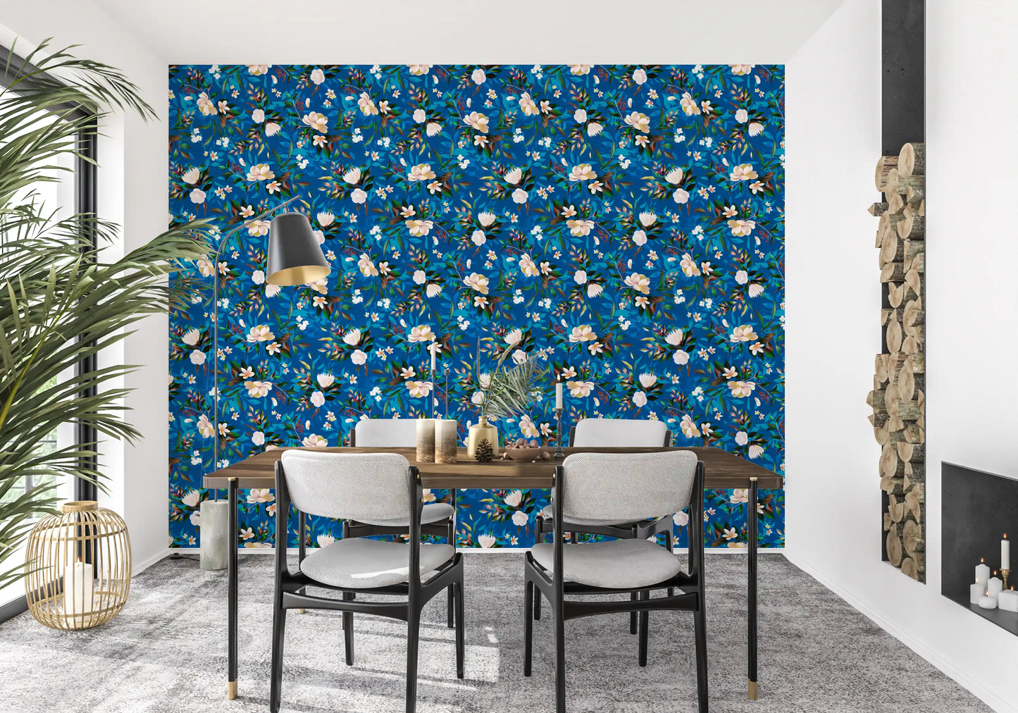 Deep Indigo Botanical Bloom Wallpaper⁠