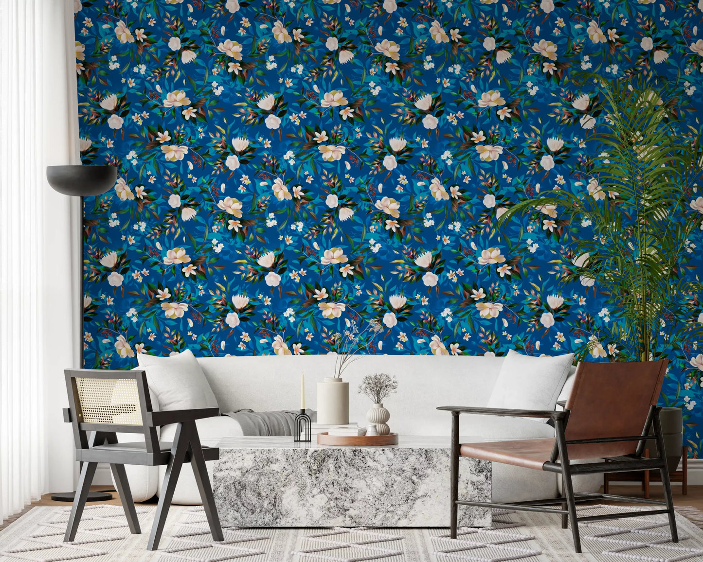 Deep Indigo Botanical Bloom Wallpaper⁠