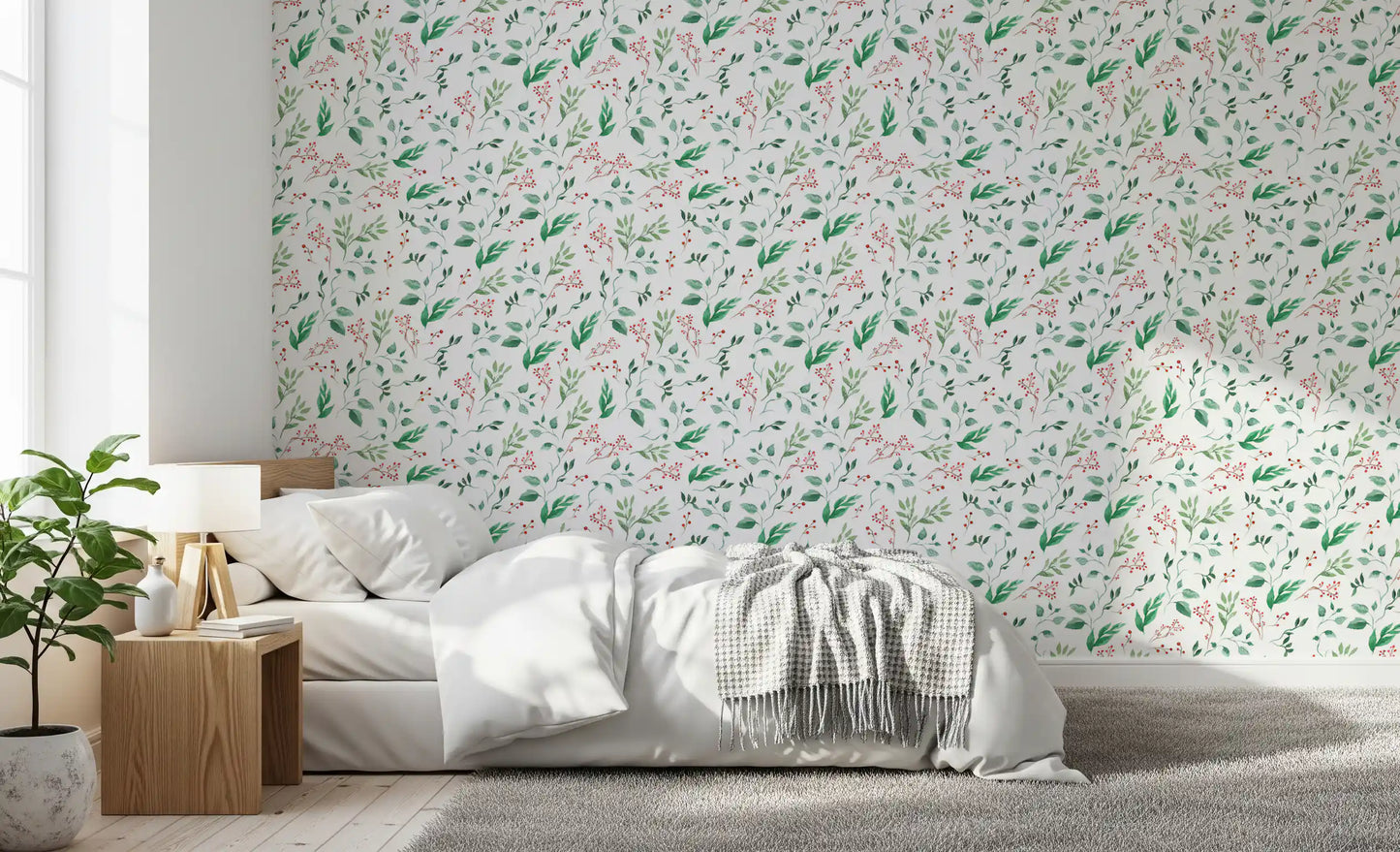 Watercolor Berry Vine Botanical Wallpaper⁠