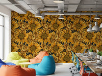 Golden Sunflower Botanical Illustration Wallpaper⁠