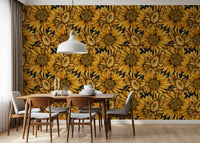 Golden Sunflower Botanical Illustration Wallpaper⁠