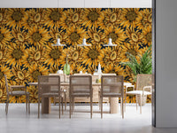 Golden Sunflower Botanical Illustration Wallpaper⁠