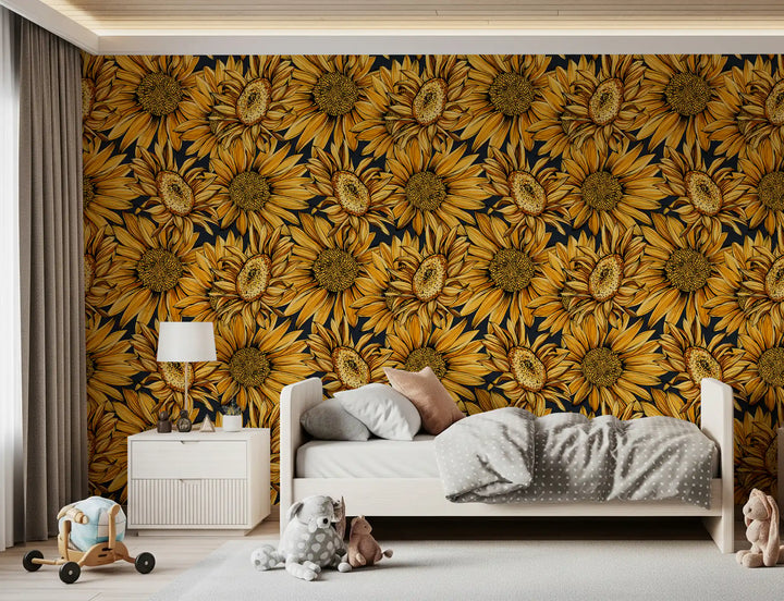 Golden Sunflower Botanical Illustration Wallpaper⁠