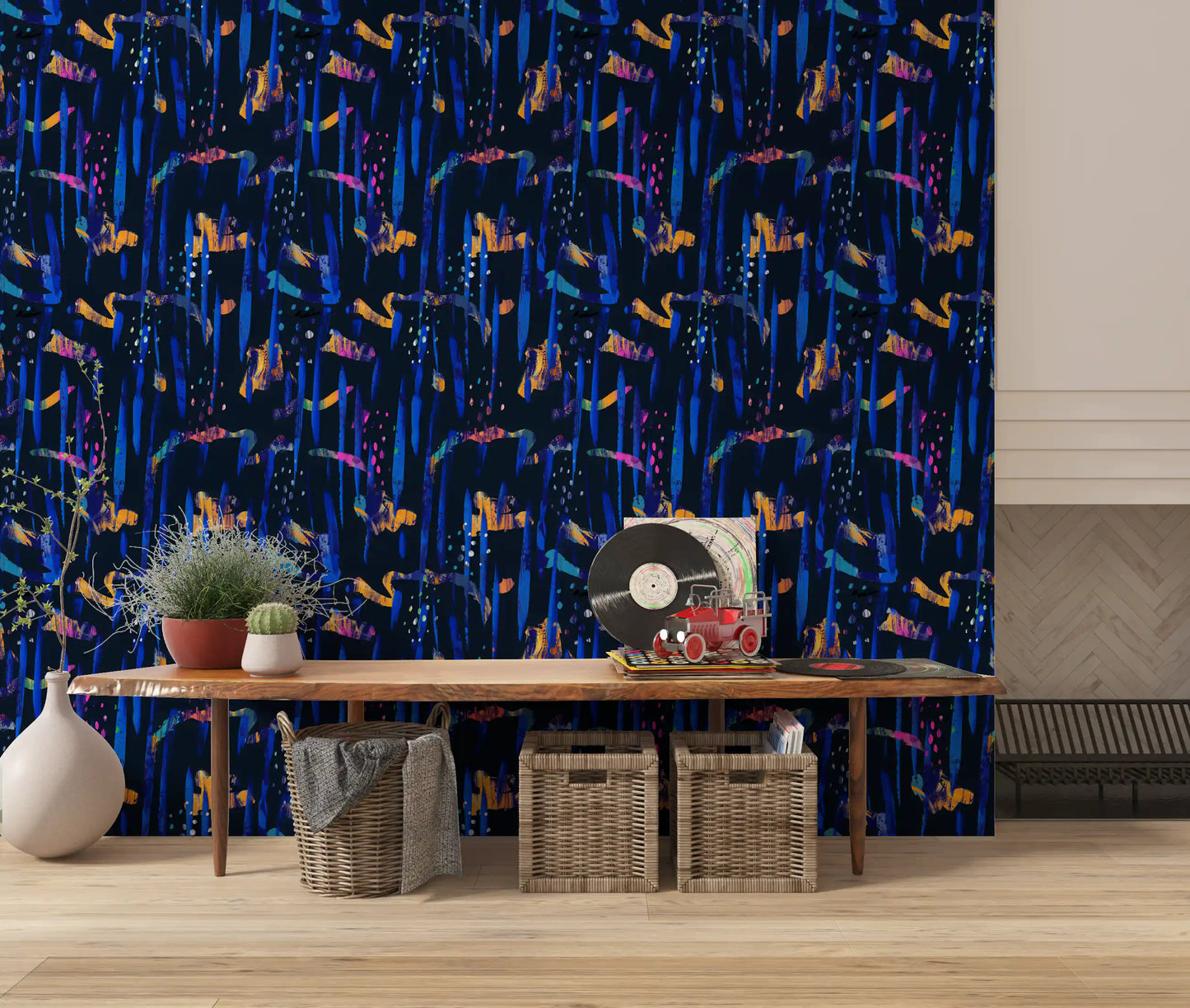 Midnight Blue Painted Harmony Wallpaper⁠