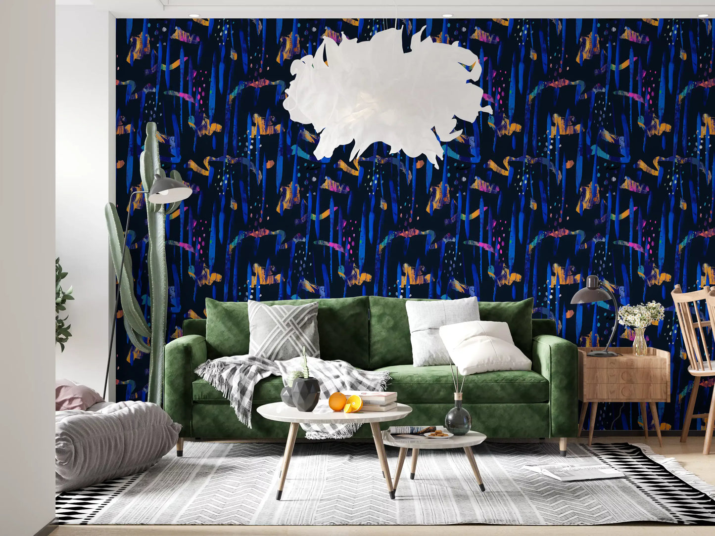 Midnight Blue Painted Harmony Wallpaper⁠