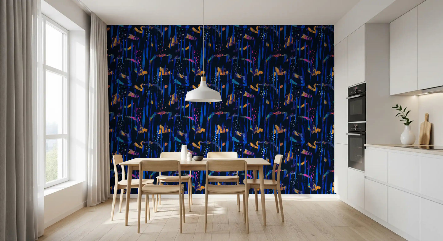 Midnight Blue Painted Harmony Wallpaper⁠