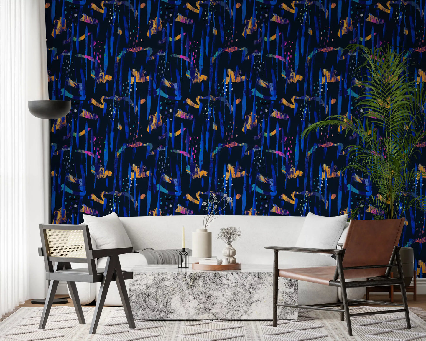 Midnight Blue Painted Harmony Wallpaper⁠